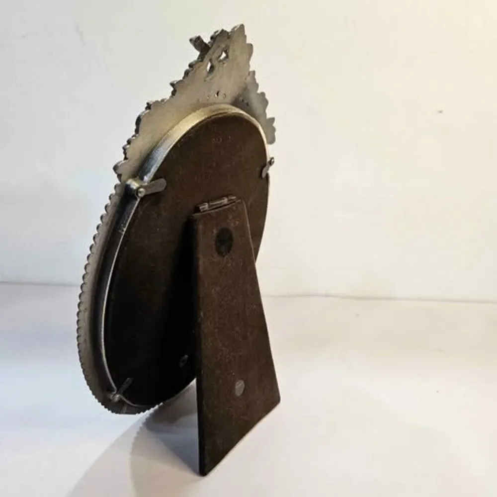 Vintage Style Pewter Floral Basket Oval Picture Frame